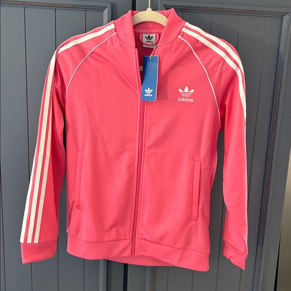 Adidas Pink Track Jacket with White Stripes